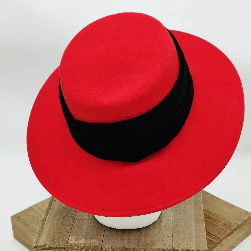 Vintage Felt Wool Fedora Style Hat • Velvet Band - Picture 6 of 10